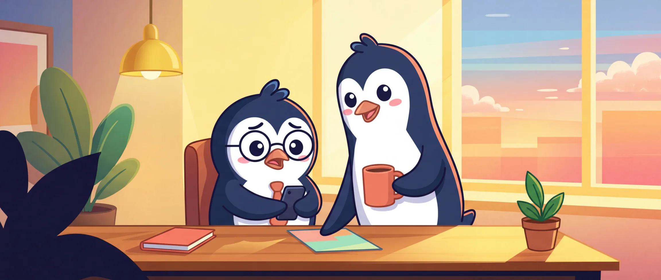 Sam and Jordan beside an open notebook and colored papers in a bright office.