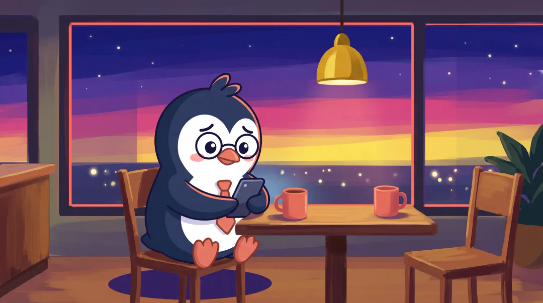 Quippy penguins illustrating what to text after a first date.