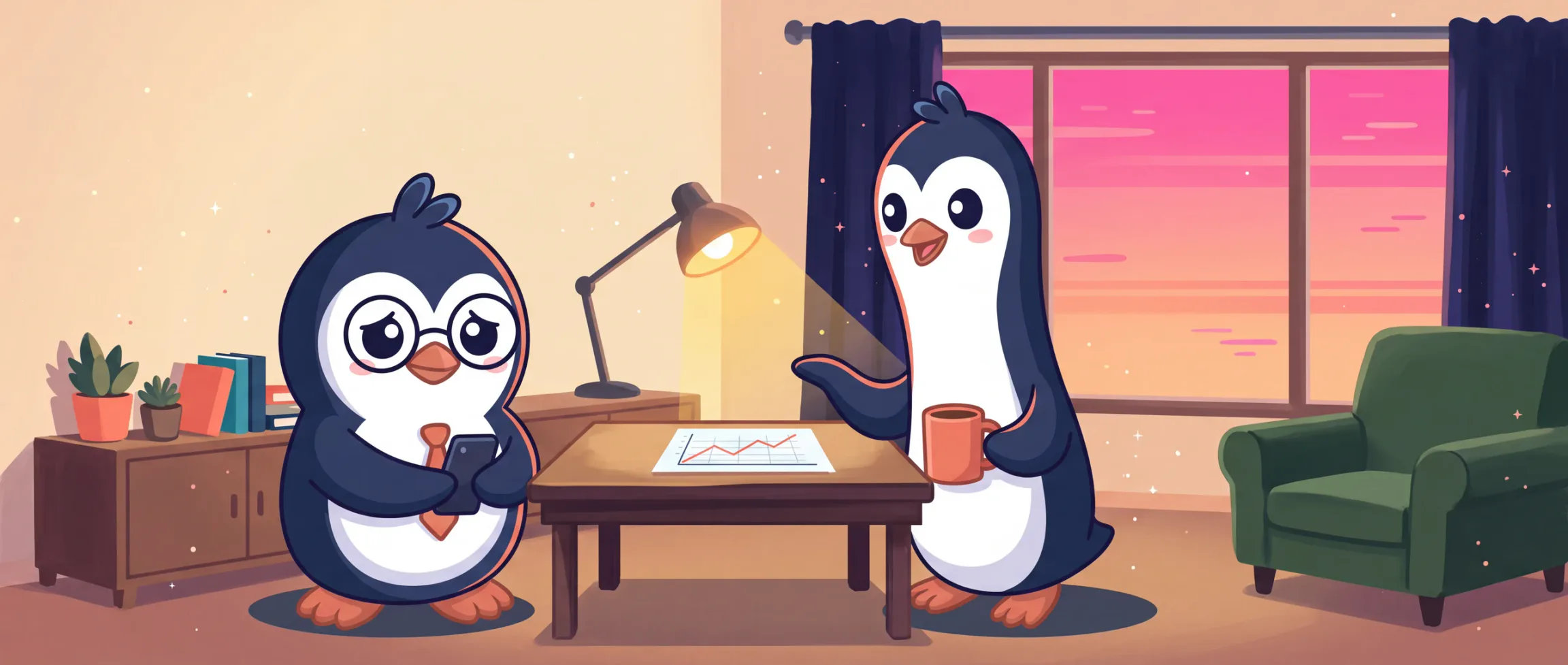 Quippy penguins illustrating how to respond when someone interrupts you at work.